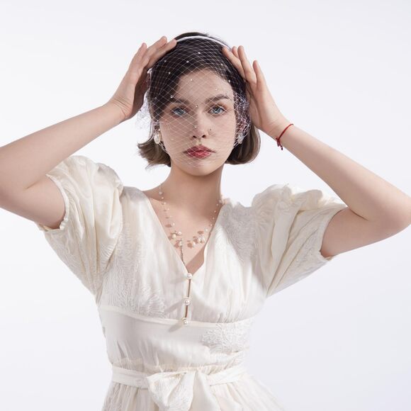 5263 Mesh Veil Headband 1920s Headpiece For Women Tea Party Bridal main image 4